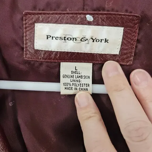 VTG 90s Preston & York Soft Leather Lambskin Maroon Studded Jacket Size Large - Picture 7 of 7